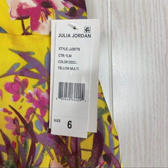Julia Jordan Flutter Sleeve Tie Front Midi Dress Yellow Floral Size 6 - Picture 6 of 9